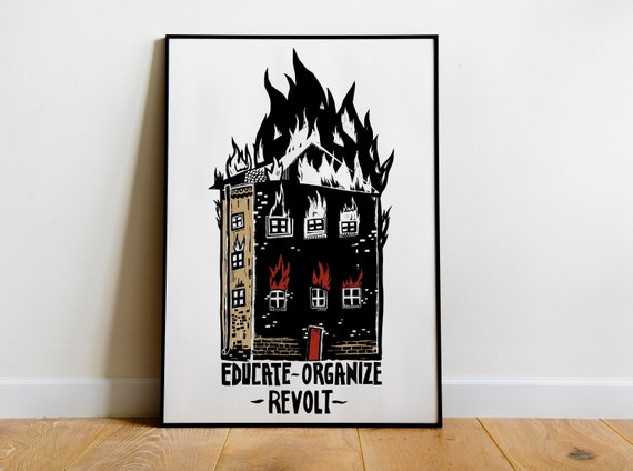 Educate Organize Revolt Print, Socialism, Political Anti Capitalist Art