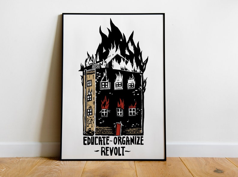 Educate Organize Revolt Print, Socialism, Political Anti Capitalist Art image 1