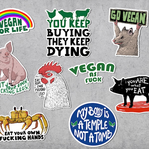 Veganism Sticker Pack 1, Vegan, Bundle, Coupon, Veganism, Végétarien, Stickers Laptop, Droits, Animaux, Justice