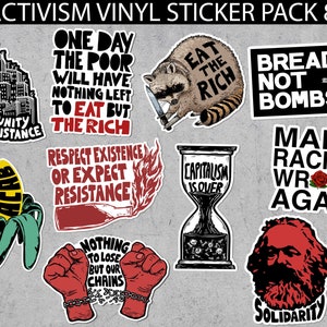 Activisme stickerpakket 8, bundel, Acab, links, communisme, coupon, rechten, activisme, anarchist, marxisme, justitie