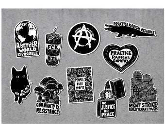 Black And White Activism Sticker Pack , Punk, Leftist