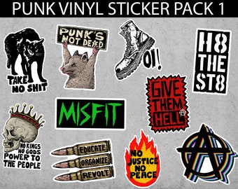 Pacote de adesivos de vinil punk: Anarquia, Revolta, Justiça