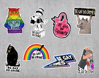 Be Gay Do Crime Sticker Pack, Anarchist LGBT Vinyl Decals (9pc)