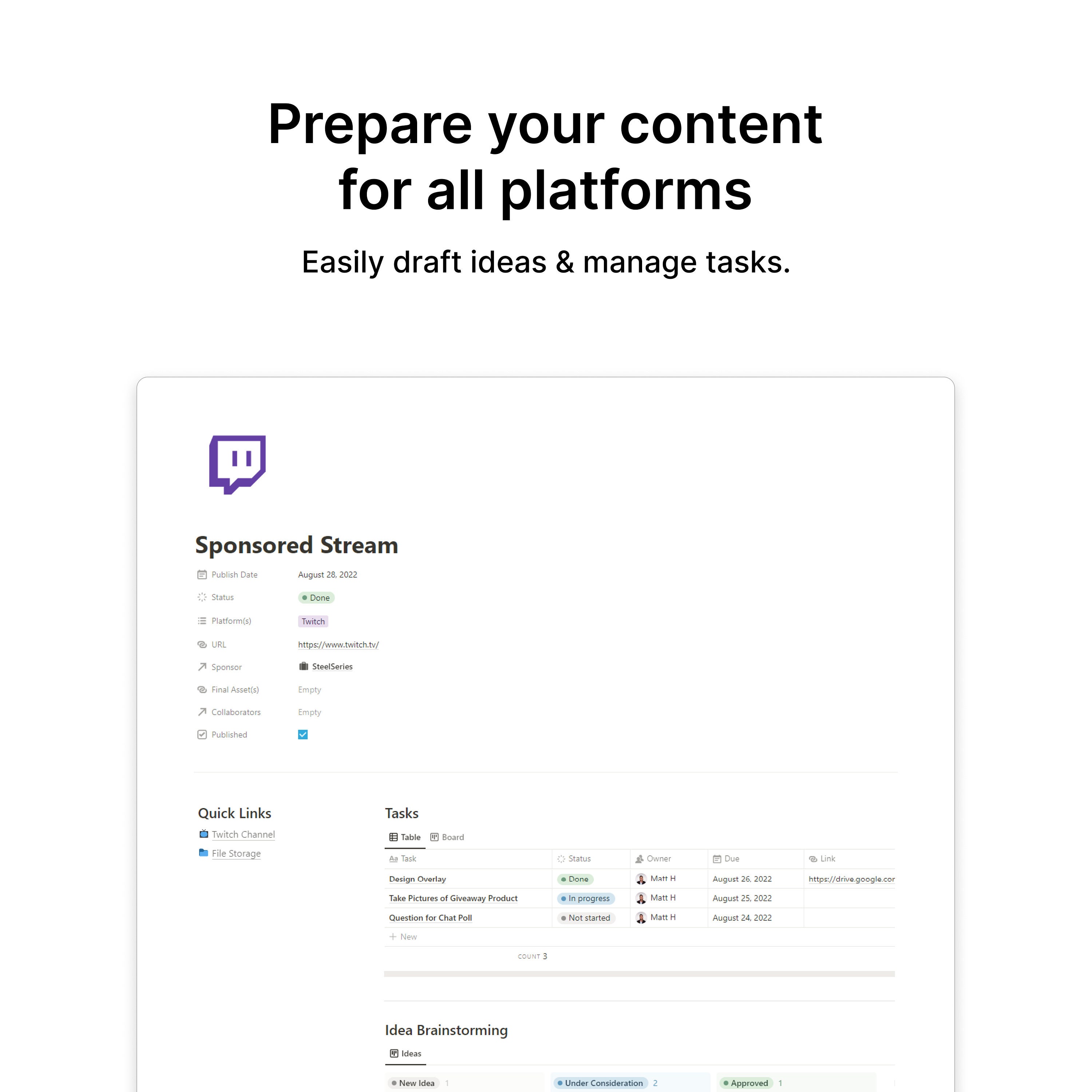 Notion content creator template social media notion template content