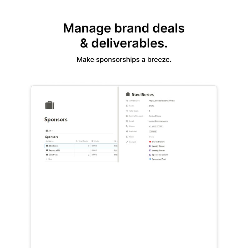 Notion content creator template social media notion template content