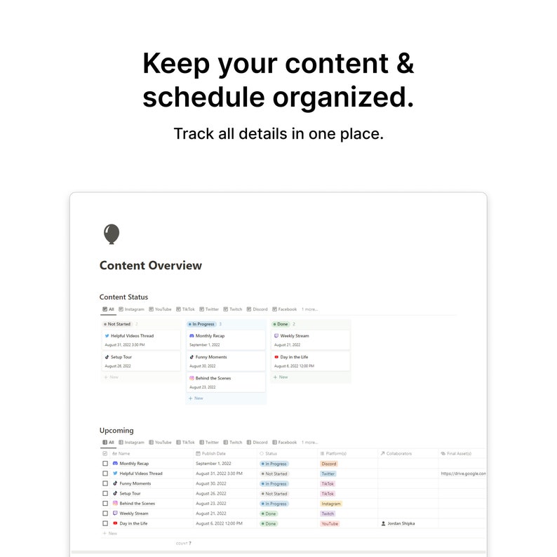 Notion content creator template social media notion template content