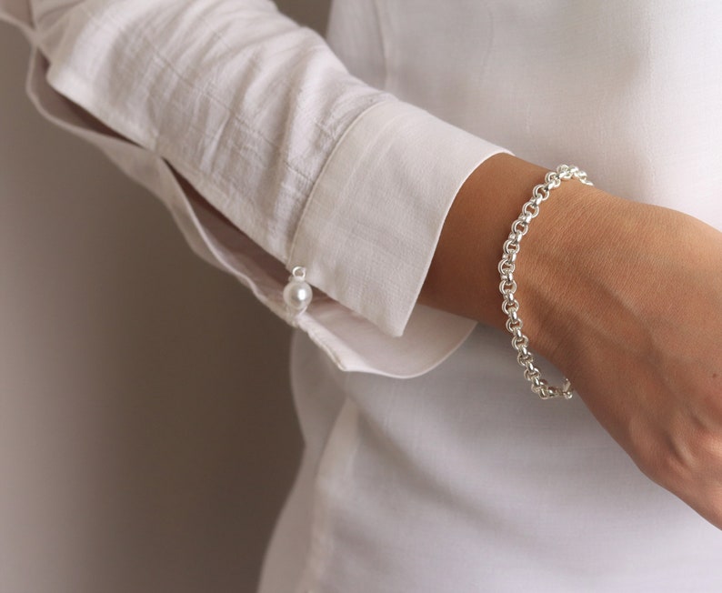 Simple Charm Bracelet Cable Bracelet Box Bracelet Curb Bracelet Silver Chain Bracelet Everday Casual Bracelet Statement Bracelet
