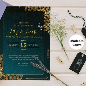 Ensemble fleur minimaliste d'invitation de mariage, carte d'invitation de mariage moderne et élégante à télécharger.
