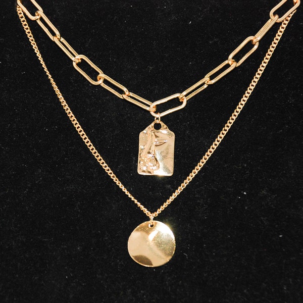 Drama and Shield Duo Necklace in Rose Gold