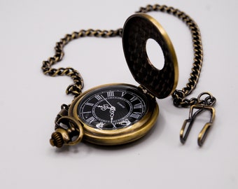 Bronze Coloured Half Hunter Pocket Watch with Bronzed Chain