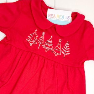 Christmas Tree Cluster Dress, Christmas Tree Embroidered Dress, Baby or Toddler Girls Holiday Outfit, Santa Picture Outfit, Sibling Matching