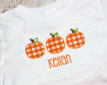 Three Pumpkins Embroidered Tshirt Babies or Toddlers, Halloween Tshirt, Baby or Toddler, Thanksgiving Pumpkin Top for Boys or Girls