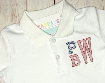 Patriotic Monogram Tshirt or Polo shirt for boys or girls, Fourth of July outfit for Toddler or Baby, Stars and Stripes Monogram Polo Shirt