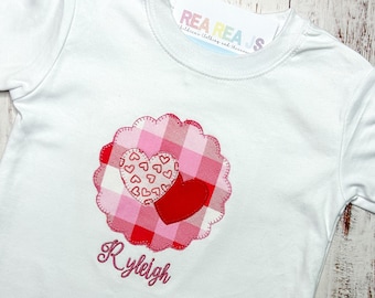 Valentine's Scalloped Hearts Shirt for Babies or Toddlers , Girls Personalized Valentines Shirt