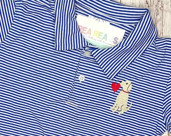 Valentine&#39;s Day Striped Puppy Love Polo Shirt for Toddler or Baby, Little Boy Striped Valentine&#39;s Day Shirt