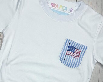 American Flag Pocket Tee Patriotic Toddler Shirt for boys and girls, Fourth of July top  for baby or toddler, Baby Girl or Baby Boy July 4
