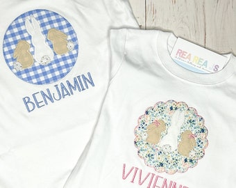 Camisa bordada monograma del trío de Pascua para bebé o niño pequeño, camiseta de conejito de Pascua, trajes de Pascua a juego de hermana hermana