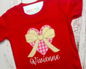 Valentine's Heart with Bow Shirt for Babies or Toddlers , Girls Personalized Valentines Shirt