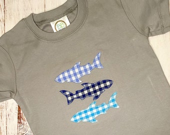 Shark Trio Shirt for Babies and Toddlers, Boy Girl Personalized Shirt for Aquarium, Baby Monogrammed Beach, Toddler Personalized Summer