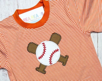 Bats and Baseball Shirt for Babies and Toddlers, Baseball Shirts, Baseball Sports Fan Gameday Top, Orange Baseball  Shirt
