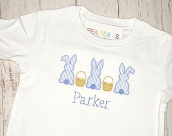 MORE COLORS, Easter Bunny Trio Embroidered Shirt for Baby or Toddler, Easter TShirt , Little Boy or Girl Easter Top, Brother Sister Matching