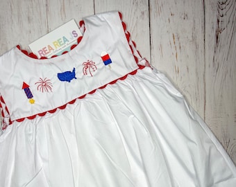 July 4 Patriotic Dress, Patriotic USA Dress, Toddler outfit for girls, Fourth of July outfit for baby or toddler, Baby Girl Outfit
