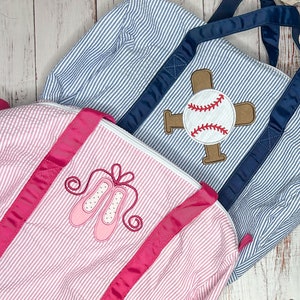 MORE COLORS, Applique  Seersucker Duffle Bag, Seersucker Overnight Bag, Kids Suitcase