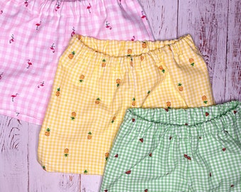 Printed Summer Shorts for Boys or Girls, Baby and Toddler Shorts, Gingham Baby Shorts, Flamingo, Watermelon, Pineapple Checked Shorts