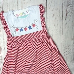 Vestido a rayas Star Banner para niñas, traje del 4 de julio, vestido a rayas del 4 de julio para niñas, traje del Día de la Independencia para niños pequeños