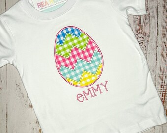 Camisa bordada con monograma de huevo de Pascua, camiseta de huevo de Pascua, camiseta de Pascua para niño o niña, top a juego de hermano hermana