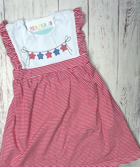 Star Banner Striped Dress for Girls, July 4 Outfit, Girls July 4 Striped Dress, Independence Day Outfit for Toddler