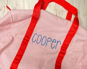 MORE COLORS, Monogrammed Seersucker Duffle Bag, Seersucker Overnight Bag, Kids Suitcase