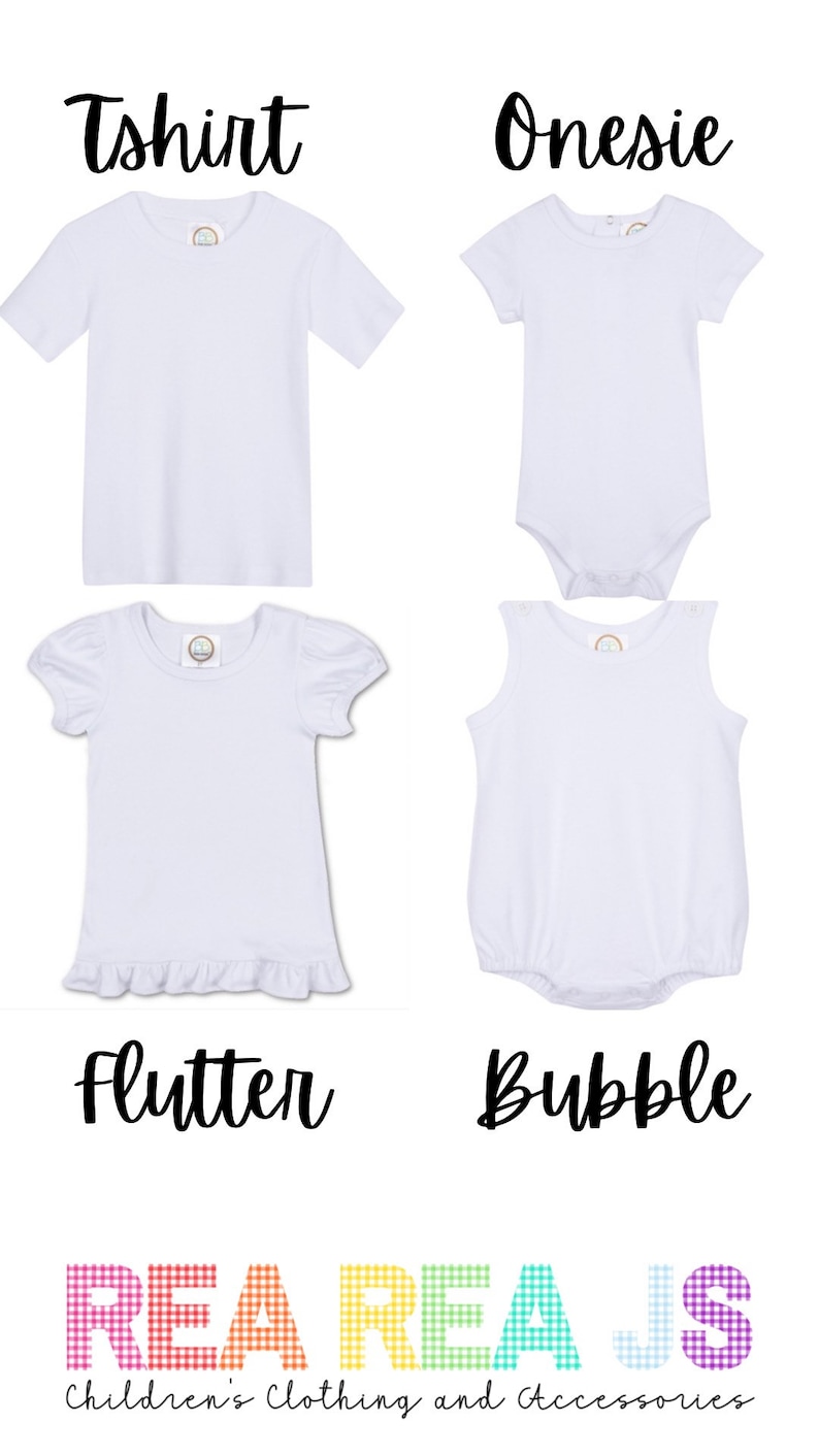 May include: Four plain white shirts for babies and toddlers. The shirts are labelled "Tshirt", "Onesies", "Flutter", and "Bubble". The shirts are all white and have a simple design. The shirts are all made from a soft, comfortable material. The shirts are all available in a range of sizes. The shirts are all ideal for everyday wear. The shirts are all available to purchase on Etsy.