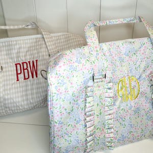 Nylon Monogrammed Weekender Bag, Gingham and Striped Duffle Bag, Personalized Nylon Travel Bag, Monogrammed Carry On Bag, Hunting Duffle Bag