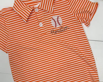 Gameday Striped Houston Polo Shirt for Toddler or Baby, Little Boy Striped Baseball Shirt