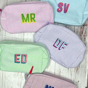 MORE COLORS, Monogrammed Seersucker Everything Bag, Seersucker Toiletry Bag, Personalized Seersucker Cosmetic Bag