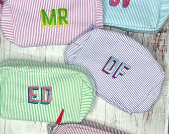 MORE COLORS, Monogrammed Seersucker Everything Bag, Seersucker Toiletry Bag, Personalized Seersucker Cosmetic Bag