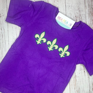 Fleur De Lis Trio Shirt or Dress, Purple Mardi Gras Shirt or Dress for baby or toddler, Casual Mardi Gras Outfit for Kids