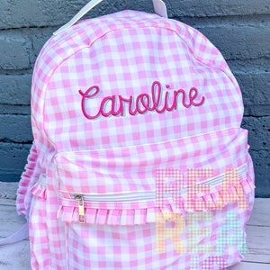 Monogrammed Gingham Nylon Backpack in Pink or Blue, Personalized Diaper Bag, School Bag for Kids image 10