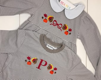Thanksgiving Striped Embroidered Tshirt Babies or Toddlers, Halloween Tshirt, Baby or Toddler, Thanksgiving Pumpkin Top for Boys or Girls