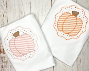 Seersucker Pumpkin Embroidered Tshirt for Babies or Toddlers, Halloween Tshirt, Baby or Toddler, Thanksgiving Pumpkin Top for Boys or Girls