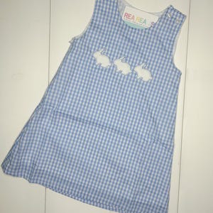 Hopping Bunny Jumper Dress, Easter Embroidered Dress, Baby or Toddler Easter Outfit, Matching Sister Easter Outfits