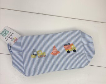 Blue Construction Seersucker Everything Bag, Seersucker Toiletry Bag, Diaper Bag Organizer