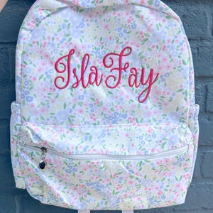 Sac à dos fleuri en nylon à monogramme, sac à langer personnalisé, cartable à fleurs, sac à dos grand format pour fille