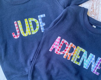 MORE COLORS, Rainbow Gingham Name Shirt, Matching Sweatshirts, Sibling Matching Rainbow Shirts, Matching Monogrammed Shirt