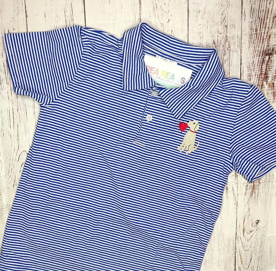 Valentine's Day Striped Puppy Love Polo Shirt for Toddler or Baby, Little Boy Striped Valentine's Day Shirt