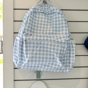 Monogrammed Gingham Nylon Backpack in Pink or Blue, Personalized Diaper Bag, School Bag for Kids image 8