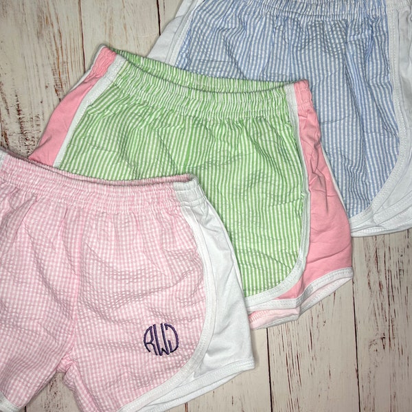 Monogrammed Running Shorts for  Girls, Fully Lined, Baby and Toddler Athletic Shorts, Gingham Baby Shorts, Seersucker Shorts