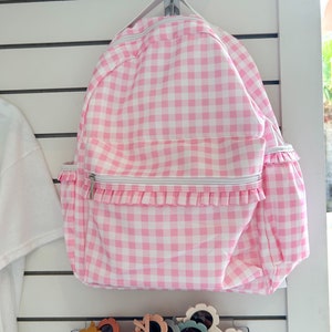 Monogrammed Gingham Nylon Backpack in Pink or Blue, Personalized Diaper Bag, School Bag for Kids image 9