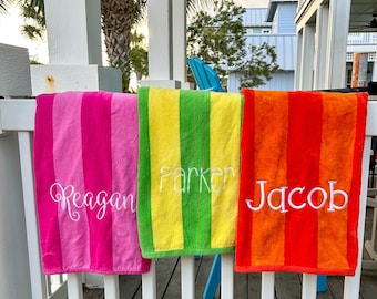 Monogrammed Beach Towels, Personalized Striped Beach Towels